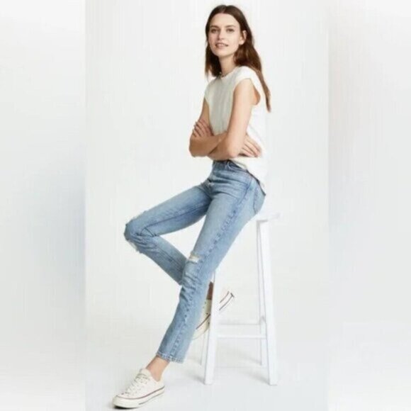 Re/Done Originals (Levi’s) High Rise Straight Distressed Jeans - 27" - Picture 14 of 16